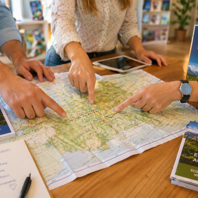 L'immagine generata tramite AI rappresenta un'agenzia di viaggio e turismo L'immagine generata tramite AI rappresenta un'agenzia di viaggio e turismo
