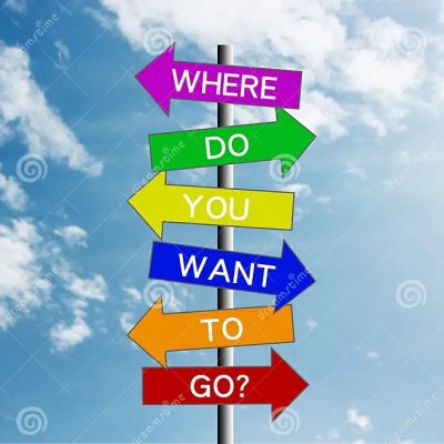 Cartello con frecce colorate e la scritta “WHERE DO YOU WANT TO GO?” Cartello con frecce colorate e la scritta “WHERE DO YOU WANT TO GO?”
